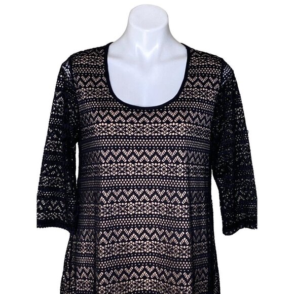 Umgee NWT Black Lace Overlay Mini Dress, Scoop Neck 3/4-Sleeves Women’s Size M - Picture 3 of 10